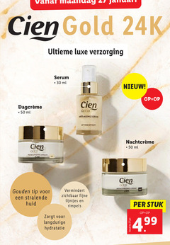  gezichtsverzorging 27 30 50 cien gold ultieme luxe verzorging serum ml anti aging moisturizing cream lifting effect gouden tip huid zichtbaar fijne lijntjes rimpels hydratatie jan stuk 