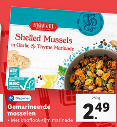  mosselen 250 belgian style garlic marinade responsibly certified kweek gecertificeerd asc-aqua.org diepvries gemarineerde knoflook tijm 