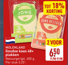  kaasplakken 2 12 18 400 650 ca. molenland gouda holland jong 48 goudse kaas natuurgerijpt stuk belegen 