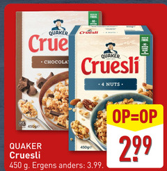  quaker cruesli 3 4 450 fibers artificial chocola nuts flavours colours ergens 3.99 