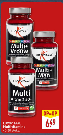  lucovitaal multivitaminen 30 60 mg fe multi vrouw vitaminen mineralen kruiden zink hormoonhuishouding man 10 free 50 geheugen draagt functie tabletten multivitamine stuks 