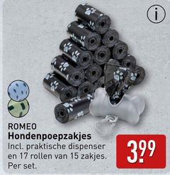  hondenpoepzakjes 15 17 romeo dispenser rollen zakjes 