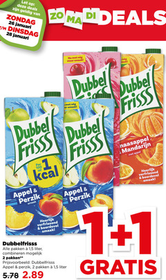  dubbelfrisss fruitdrank 1 2 26 28 100 let deals januari dubbel frisss appel perzik pakken 5 liter combineren verfrissend boordevol sinaasappel mandarijn 