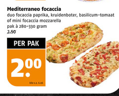  mediterraneo focaccia duo paprika kruidenboter basilicum tomaat mini mozzarella pak 00 20 kilo v.a. 