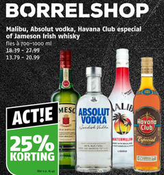  likeur whisky wodka 25 40 borrelshop malibu absolut vodka havana club especial jameson irish fles ml liter v.a. distillery whiskey swedish watermelon play liqueur 