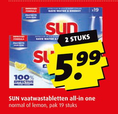  sun vaatwasmiddel 2 19 99 100 effective save water by stuks 5.99 vaatwastabletten all one normal lemon pak 