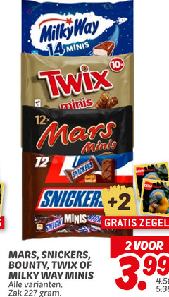  mars bounty milky way snickers twix mini chocoladerepen 2 12 14 minis snicker zak zegels 3.99 