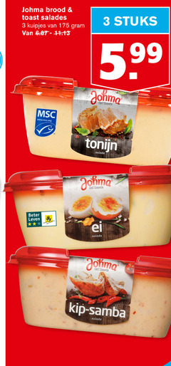  johma salade 3 brood toast salades kuipjes stuks 5.99 twente www.msc.org beter leven tonijn ei kip samba 