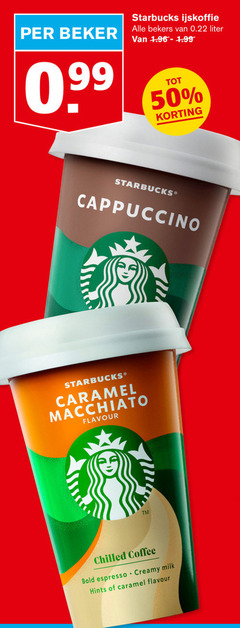  starbucks ijskoffie 50 beker bekers liter cappuccino caramel macchiato flavour chilled coffee bold espresso creamy milk hints 