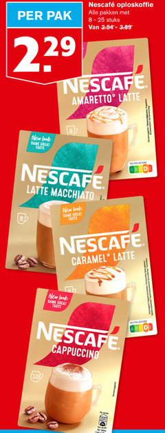  nescafe oploskoffie 8 10 25 pak new same taste pakken stuks amaretto latte suggestion macchiato nutri score caramel cappuccino r 100ml 