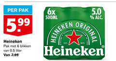  heineken blikjes bier 6 pak 5.99 6x 500ml original blikken liter 