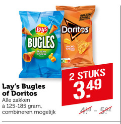  doritos lays chips zoutjes 2 crunch iconic taste bugles nacho cheese zakken 125-185 combineren stuks 