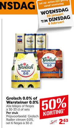  alcoholvrij bier 4 6 30 50 let woensdag januari warsteiner alkoholfrei grolsch herfstbier 0.0 6x 00 citroen radler frisse zachtzoet blikjes stuk 