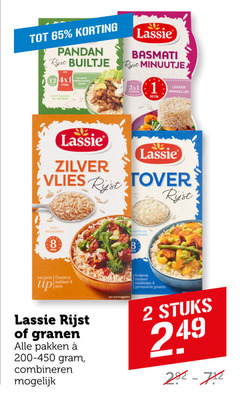  lassie rijst 1 2 8 12 65 100 pandan builtje pers basmati minuutje min zilver vlies tover volkoren korrel variatie oosterse biefstuk granen pakken combineren serveersuggestie krokante tandoori tofublokjes geroosterde groente stuks 