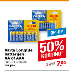  varta batterijen 10 50 aaa longlife power aa free gratuit pak stuks 