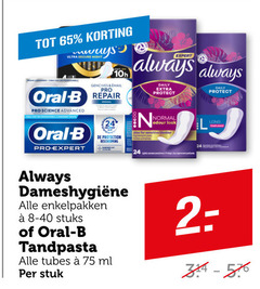  oral-b always tandpasta inlegkruisjes maandverband 24 65 email pro oral b repair science advanced expert protection bescherming daily protect normal odour for sensitive enkelpakken stuks tubes ml stuk 