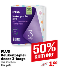  plus huismerk keukenpapier 2 3 20 25 50 100 ultra absorberend hybride decor pak rollen 