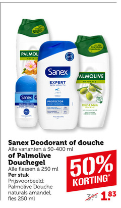  sanex palmolive deodorant douchegel 48 50 250 natural with bio degradable ingredients dermo control keeps skin healthy expert health naturals protector tous types peaux olijf melk olive lait moisturising milk douchecreme creme douche ml flessen stuk amandel fles 