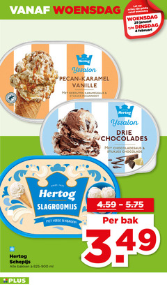  hertog ijsspecialiteit 4 woensdag let januari nature vanilla yssalon pecan karamel vanille gezouten karamelsaus stukjes pecannoot drie chocolades chocoladesaus chocolade slagroomijs verse slagroom bak schepijs bakken ml 