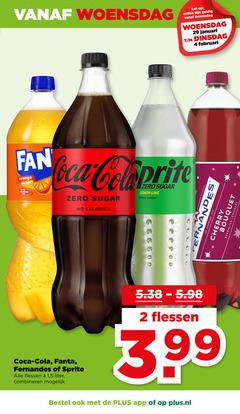  sprite fanta coca-cola fernandes cola frisdrank 2 4 woensdag let januari fan coca orange less sugar vruchten sap zero lemon lime natural flavours calories flessen 1 5 liter combineren suriname cherry bouquet sparkling lemonade 3.99 plus.nl 