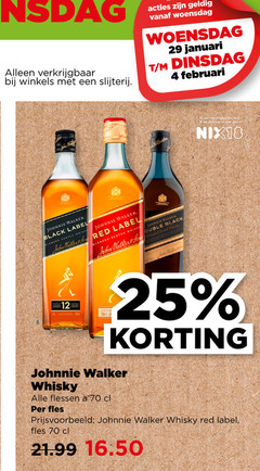  johnnie walker whisky 4 12 25 winkels slijterij woensdag januari black label john walkers red blended scotch for double nix18 flessen fles 16 50 