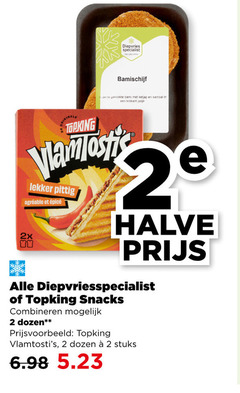  snacks 2 diepvries specialist bamischijf gekookte bami ketjap sambal krokant jasje topking pittig 2x 2e halve diepvriesspecialist combineren dozen stuks 