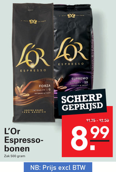  douwe egberts l or koffiebonen 10 19 100 500 du cafe for espresso forza intensity intense fiery supremo roasty sweet coffee beans arabica bonen zak scherp geprijsd 