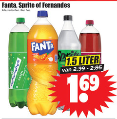  fanta fernandes sprite frisdrank 69 fles punch sparkling lemone green orange less sugar lemon natural liter 16 