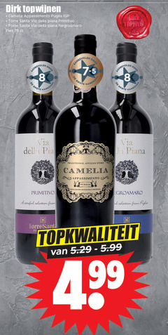  rode wijn 8 topwijnen camelia appassimento puglia torre santa della primitivo negroamaro fles hamersma gold moto careful selection from traditional story indicazione geografica 5.99 