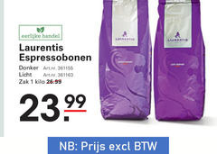  laurentis koffiebonen 1 eerlijke espressobonen donker licht zak kilo gebrand 