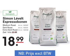  simon levelt koffiebonen 1 biologisch espressobonen medium roast dark zak kilo mild premium organic coffee espresso intense strong 