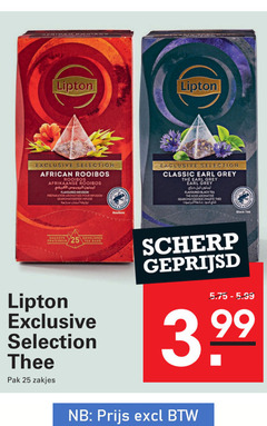  lipton thee 25 selection african rooibos afrikaanse classic earl grey flavoured infusion preparation pour gearomatiseerde tea bags black noir zwarte scherp geprijsd 3.99 pak zakjes 