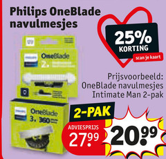  philips scheermesjes 2 25 2099 oneblade navulmesjes scan kaart intimate man pak 