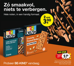  1 3 300 smaakvol verbergen noten formaat be ingredient almonds dark chocolate nuts sea salt high gluten free artificial colours flavours preservatives kind crunchy peanut butter protein bars stuk pack 