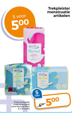  trekpleister huismerk inlegkruisjes maandverband tampons 5 12 16 500 4400 menstruatie artikelen normal stuks ultra 