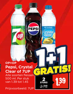  crystal clear pepsi 7-up cola fruitdrank frisdrank 1 2 500 up soorten flessen ml stuk mat citroen stuks 