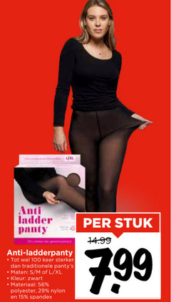  15 100 anti ladder panty keer sterker traditionele maten l xl kleur zwart materiaal polyester nylon spandex stuk 