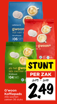  gwoon koffiepads 36 mild soorten zakken stuks zak 