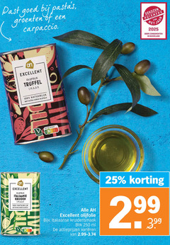  olijfolie 25 100 250 groenten carpaccio gekozen huismerk excellent truffel natuurlijk vierge italiaanse kruiden nutri score consumenten nederland kruidensmaak blik ml varieeren 3.99 