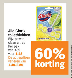  glorix toiletblok 60 clean fresh toiletblokken power citrus pak varieeren lasting hygiene 