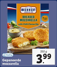  4 350 mcennedy american mozzarella with chilli cheese dip ge koeling gepaneerde pieces 2x 3.99 