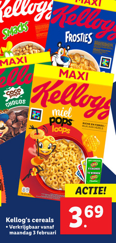  3 50 kellogs smacks maxi chocos kellog frosties nutrition des vita pops loops riche rijk vezels cereals maandag uno winnen 