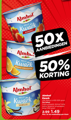  almhof kwark 50 500 volle aardbei verrukt yoghurt spaanse sinaasappel vanille bekers beker 5x aanbieding 