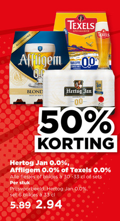  affligem hertog jan texels alcoholvrij bier 6 30 33 50 speciaalbier 0.0 blond zacht rijk tarwebier 00 blikjes stuk 