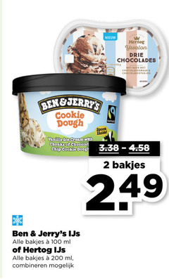  2 55 100 200 cookie dough vanilla ice cream with chunks chocolat chip spoon inside hertog yssalon drie chocolades ml saus chocoladesmaak chocoladestukjes fairtrade bakjes ijs combineren 