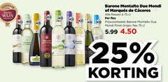  witte wijn rode rose 10 25 supermarkt keer crianza montal pinot grigio montalto caceres barone flessen fles 5.99 