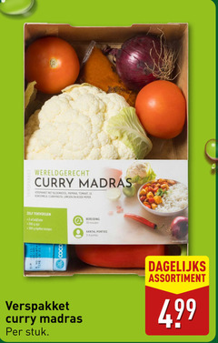  groentenpakket 2 30 500 wereldgerecht curry madras verspakket bloemkool paprika tomaat ui kokosmelk currypasta limoen rode peper kipfilet blokjes minuten porties stuk dagelijks assortiment 