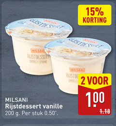  2 15 100 200 romig milsani rijst desert rijstdessert vanillesmaak vanille stuk 