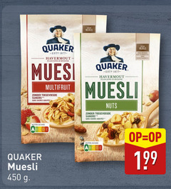  450 vezels quaker havermout flacons multifruit toegevoegde suikers sans sucres muesli nuts nutri score 