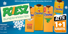  chocomel chocolademelk 1 2 3 9 week 06 maandag enige supermarkten vernieuwd romig nieuwe receptuur plant based halfvol liter v.a. pakken m.u.v gekoeld 